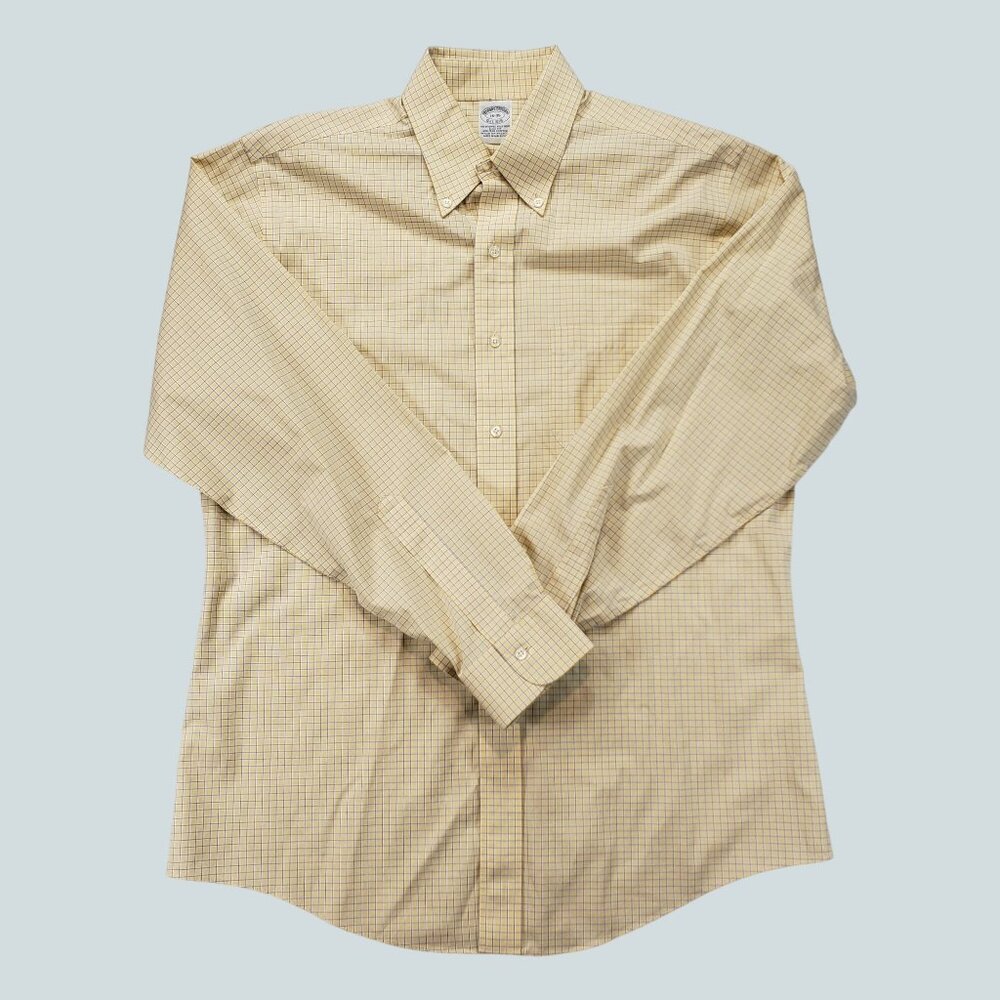 Brooks Brothers 1818 Men's Dress Shirt Yellow Check Button Down  Size 16-35